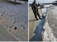 В сильный мороз работники дорожной службы сработали на отлично